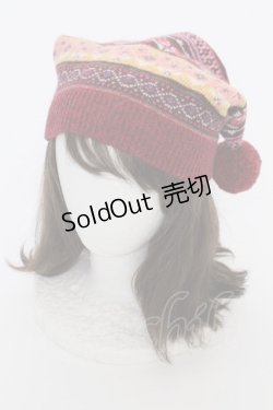 画像1: PINK HOUSE / ジャガードニット帽  レッド T-25-12-04-029-LO-ZA-SA-ZT