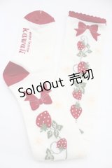 axes femme kawaii / いちご柄オーバーニー  ホワイト T-25-12-04-005-AX-ZA-SA-ZT