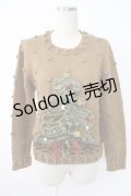 KANEKO ISAO / クリスマスツリーモチーフ使いニット  ベージュ T-25-12-07-014-EL-TO-OW-ZT474