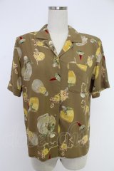 KANEKO ISAO / クチナシ香水瓶柄ブラウス  カラシ T-25-12-10-005-EL-BL-OW-ZT