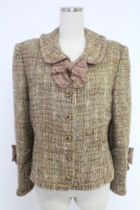 INGEBORG / リボン使いミックスツイードジャケット  ベージュ T-25-12-10-007-LO-JA-OW-ZT