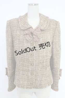 画像1: INGEBORG / リボン使いミックスツイードジャケット  ベージュ T-25-12-10-007-LO-JA-OW-ZT229