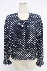 INGEBORG / 3つリボン水玉ブラウス  ネイビー×シロ T-25-12-10-009-LO-BL-OW-ZT