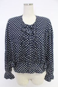 INGEBORG / 3つリボン水玉ブラウス  ネイビー×シロ T-25-12-10-009-LO-BL-OW-ZT