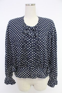 画像1: INGEBORG / 3つリボン水玉ブラウス  ネイビー×シロ T-25-12-10-009-LO-BL-OW-ZT