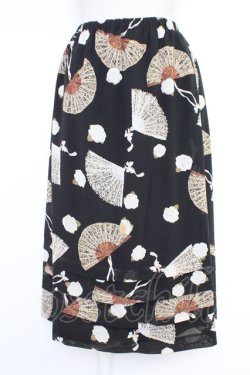 画像1: KANEKO ISAO / カメリア&扇子柄スカート  クロ T-25-12-10-021-EL-SK-OW-ZT