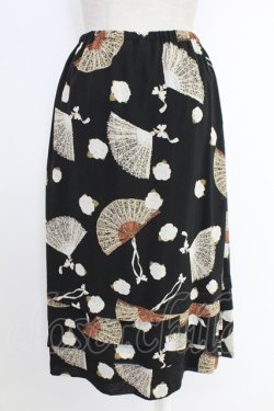 画像2: KANEKO ISAO / カメリア&扇子柄スカート  クロ T-25-12-10-021-EL-SK-OW-ZT