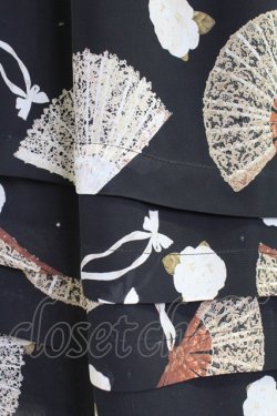 画像3: KANEKO ISAO / カメリア&扇子柄スカート  クロ T-25-12-10-021-EL-SK-OW-ZT