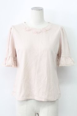 画像1: LODISPOTTO / シフォンリボンストーン半袖カットソー  ピンク T-25-12-11-001-LO-TO-SA-ZT