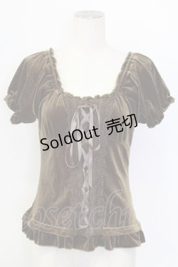 画像1: axes femme / ベロアビスチェ半袖プルオーバー M カーキ T-25-12-11-019-AX-TO-SA-ZT