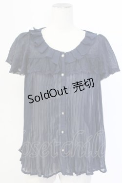 画像1: axes femme / レーシープリーツブラウス M ネイビー T-25-12-11-024-AX-BL-SA-ZI