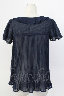 画像2: axes femme / レーシープリーツブラウス M ネイビー T-25-12-11-024-AX-BL-SA-ZT