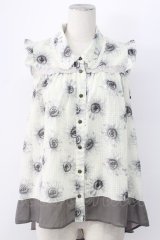 axes femme / ひまわり柄ノースリブラウス M グレー T-25-12-11-003-AX-BL-SA-ZT