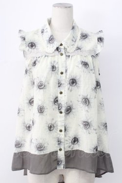 画像1: axes femme / ひまわり柄ノースリブラウス M グレー T-25-12-11-003-AX-BL-SA-ZT