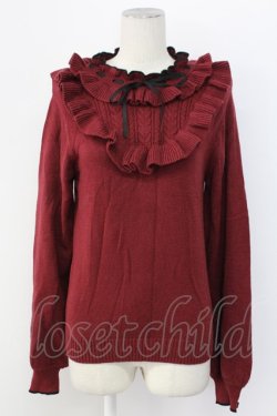 画像1: axes femme / ヨークフリルニットプルオーバー  ワイン T-25-12-11-028-AX-TO-SA-ZT