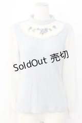 axes femme / お花ｘリボンモチーフリブプルオーバー M ブルー T-25-12-11-004-AX-TO-SA-ZT