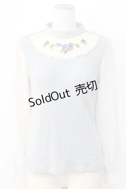 画像1: axes femme / お花ｘリボンモチーフリブプルオーバー M ブルー T-25-12-11-004-AX-TO-SA-ZT