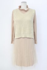 画像1: axes femme / ニットベスト重ねワンピース M ベージュ T-25-12-11-037-AX-OP-SA-ZI (1)