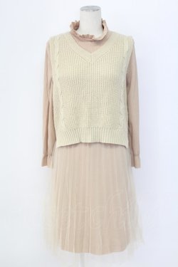 画像1: axes femme / ニットベスト重ねワンピース M ベージュ T-25-12-11-037-AX-OP-SA-ZT