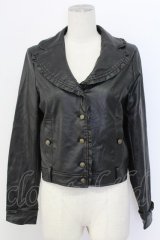 axes femme / エコレザーフリルブルゾン  黒 T-25-12-11-041-AX-JA-SA-ZT