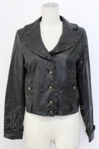 axes femme / エコレザーフリルブルゾン  黒 T-25-12-11-041-AX-JA-SA-ZT