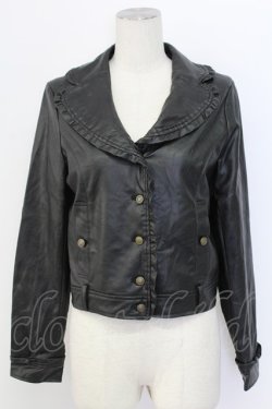 画像1: axes femme / エコレザーフリルブルゾン  黒 T-25-12-11-041-AX-JA-SA-ZT