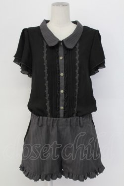 画像1: axes femme / ストライプ切替オールインワン M ブラック T-25-12-11-044-AX-OP-SA-ZT