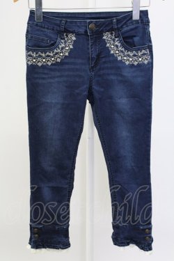 画像1: axes femme / パール&刺繍裾レースデニムパンツ S ブルー T-25-12-11-050-AX-PA-SA-ZT