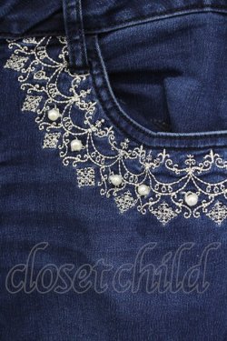 画像6: axes femme / パール&刺繍裾レースデニムパンツ S ブルー T-25-12-11-050-AX-PA-SA-ZT