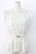 axes femme / ベルト付花柄ノースリブラウス M ホワイト T-25-12-11-002-AX-BL-SA-ZT