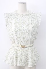axes femme / ベルト付花柄ノースリブラウス M ホワイト T-25-12-11-002-AX-BL-SA-ZT