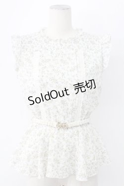 画像1: axes femme / ベルト付花柄ノースリブラウス M ホワイト T-25-12-11-002-AX-BL-SA-ZI