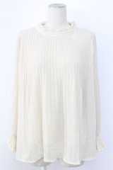 axes femme / ハイネックプリーツブラウス M キナリ T-25-12-11-010-AX-BL-SA-ZT