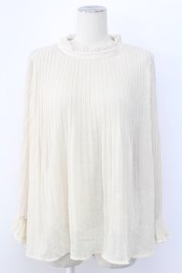 axes femme / ハイネックプリーツブラウス M キナリ T-25-12-11-010-AX-BL-SA-ZT