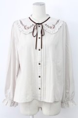 axes femme / ブーケ刺繍フリル襟ブラウス L ベージュ T-25-12-11-012-AX-BL-SA-ZT