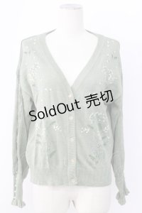 axes femme / ミモザ刺繍ニットカーディガン M グリーン T-25-12-11-016-AX-TO-SA-ZI