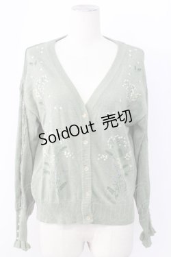 画像1: axes femme / ミモザ刺繍ニットカーディガン M グリーン T-25-12-11-016-AX-TO-SA-ZT