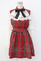 Jamieエーエヌケー / タータンチェックレース袖ワンピース  赤チェックｘ白 T-25-12-14-018-0-OP-SA-ZT