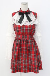 Jamieエーエヌケー / タータンチェックレース袖ワンピース  赤チェックｘ白 T-25-12-14-018-0-OP-SA-ZT