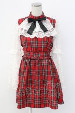 画像1: Jamieエーエヌケー / タータンチェックレース袖ワンピース  赤チェックｘ白 T-25-12-14-018-0-OP-SA-ZT140 (1)