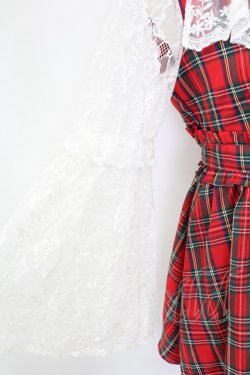 画像3: Jamieエーエヌケー / タータンチェックレース袖ワンピース  赤チェックｘ白 T-25-12-14-018-0-OP-SA-ZT