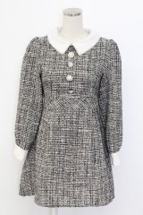 evelyn / ビジューボタンツイードワンピース  グレー T-25-12-14-023-LO-OP-SA-ZT