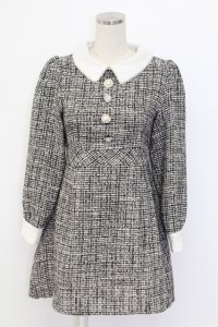 evelyn / ビジューボタンツイードワンピース  グレー T-25-12-14-023-LO-OP-SA-ZT