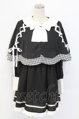 Jamie エーエヌケー / サイド編み下げケープワンピース  黒Ｘ白 T-25-12-14-024-LO-OP-SA-ZT