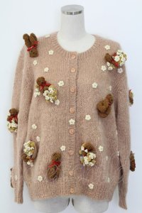 PINK HOUSE / カゴ入り編みぐるみクマ付きモヘアカーディガン  ピンク T-25-12-14-006-LO-TO-SA-ZT