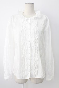 画像1: INGEBORG / レース&ピンタックくるみボタンブラウス  ホワイト T-25-12-17-001-LO-BL-SA-ZT