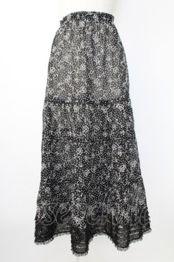 画像1: KANEKO ISAO / フラワー刺繍ドットスカート  ブラック T-25-12-17-048-EL-SK-SA-ZT