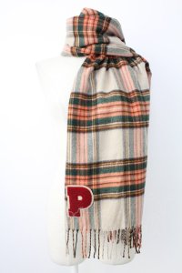 PINK HOUSE / Pワッペン付きチェックマフラー  ブラウン T-25-12-17-049-LO-ZA-SA-ZT