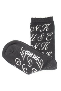 画像1: PINK HOUSE / ロゴ靴下  ブラック×ホワイト T-25-12-17-052-LO-ZA-SA-ZT