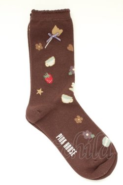 画像2: PINK HOUSE / ネコマカロン柄ソックス  ブラウン T-25-12-17-054-LO-ZA-SA-ZT